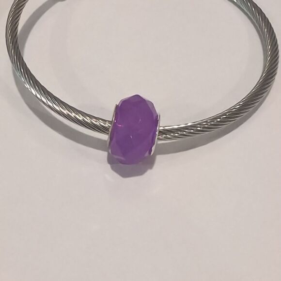 Silver Purple Faceted Charm for Pandora Style‎ Bracelet - Picture 1 of 4